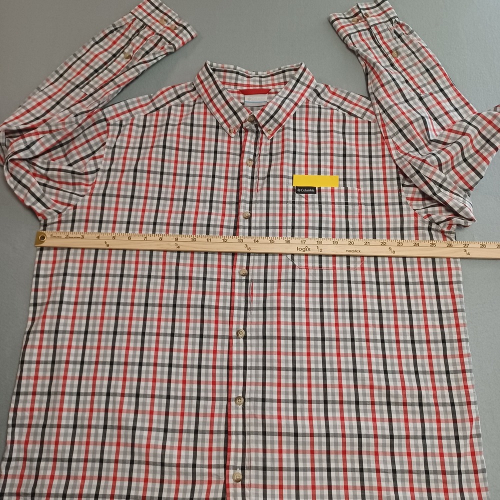 Columbia Mens XL Plaid Button Down Shirt Red Black Grey AM7968 Cotton Stretch - Picture 4 of 12